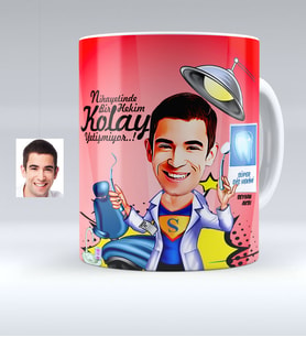 BK Gift Kişiye Özel Bay Diş Hekimi Karikatürlü Mesajlı Beyaz Kupa Bardak  1