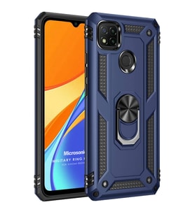 Microsonic Xiaomi Redmi 9C Kılıf Military Ring Holder Lacivert