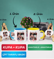 İkili Mavi Sarı Sevgiliye Sevgililer Günü Hediyesi 9 Kupa Bardak Anahtarlık