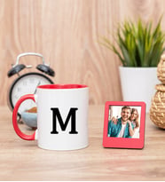 Baş Harfli Kırmızı Kupa Bardak ve Kırmızı Mini Fotoğraf Çerçevesi