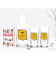 BK Gift Kişiye Özel Renkli Baskılı Rakı Şişesinde Balık Olsam Tasarımlı İkili Rakı Bardağı Karaf ve Cep Kitabı Hediye Seti-2 (Model 1)