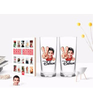 BK Gift Kişiye Özel Renkli Baskılı Erkek Karikatürlü İkili Rakı Bardağı ve Rakı Cep Kitabı Hediye Seti-33 (Model 1)