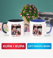 İkili Sevgiliye Sevgililer Günü Hediyesi 9 Kupa Bardak Siyah Lacivert