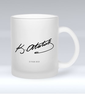 BK Gift Kişiye Özel Atatürk İmzalı Buzlu Cam Kupa Bardak-1 (Beyaz)