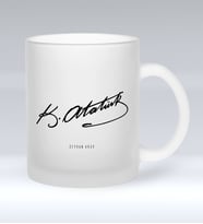 BK Gift Kişiye Özel Atatürk İmzalı Buzlu Cam Kupa Bardak-1 (Beyaz)