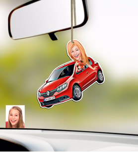 BK Gift Kişiye Özel Bayan Renault Sandero Karikatürlü Ahşap Plakalı Araba Dikiz Ayna Süsü (Beyaz)