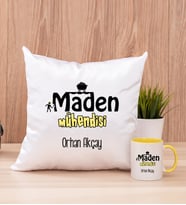 Maden Mühendisi Kare Yastık ve Sarı Kupa Bardak