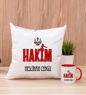 Hakim Kare Yastık ve Kırmızı Kupa Bardak