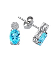 Sirius Pırlanta ve Oval Mavi Topaz Taşlı Küpe 0704E0087