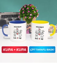İkili Kişiye Özel Sevgililer Günü Hediyesi Kupa Bardak Lacivert Sarı