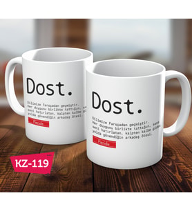 Kişiye Özel İsimli ''Dost'' Kelime Arkadaşa Hediye Kupa Bardak
