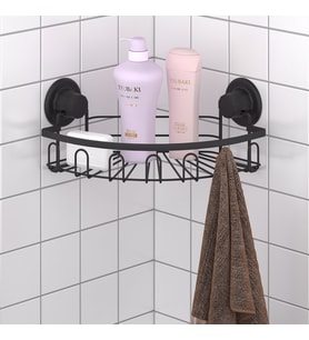 TEKNOTEL DELME VİDA MATKAP YOK! VAKUMLU TEK KATLI ASKILI BANYO KÖŞE RAFI MAT SİYAH DM255