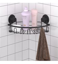 TEKNOTEL DELME VİDA MATKAP YOK! VAKUMLU TEK KATLI ASKILI BANYO KÖŞE RAFI MAT SİYAH DM255