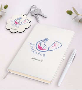 BK Gift Kişiye Özel Jinekolog Beyaz Defter Kalem Ve Anahtarlık Hediye Seti-2 (Model 1)