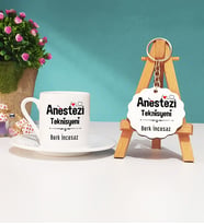 Anestezi Teknisyeni Tasarımlı Kişiye Özel Hediye Anestezi Teknisyeni Türk Kahvesi Fincanı ve Anahtarlık Seti