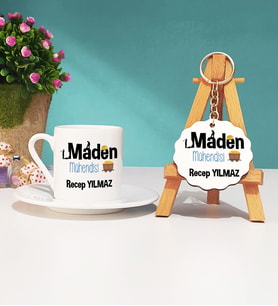Maden Mühendisi Türk Kahvesi Fincanı ve Anahtarlık Seti