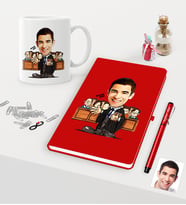 BK Gift Kişiye Özel Bay Avukat Karikatürlü Kırmızı Defter Kalem Kupa Seti - 2 (Model 1)