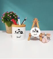 Panda Tasarımlı Kişiye Özel Hediye Panda Kalemlik ve Anahtarlık Hediye Seti