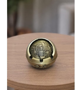 Kapaklı Metal Küllük Açılır Kapanır Dekoratif Masa Üstü Küllük Vintage Sarı 7.5 Cm