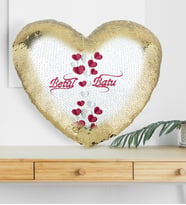BK Gift Kişiye Özel Sevgililer Günü Altın Yaldız Sihirli Kalp Yastık  30