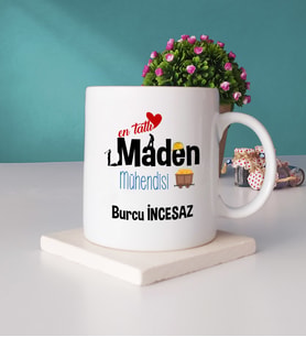 Mesajlı Maden Mühendisi Tasarımlı Kişiye Özel Maden Mühendisi Kupa Bardak ve Taş Bardak Altlığı Hediye Seti
