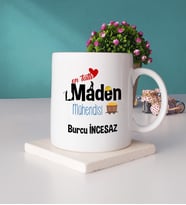 Mesajlı Maden Mühendisi Tasarımlı Kişiye Özel Maden Mühendisi Kupa Bardak ve Taş Bardak Altlığı Hediye Seti