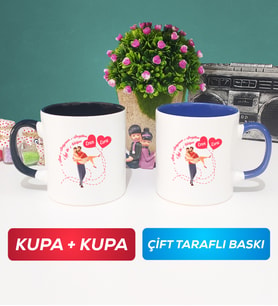 İkili Sevgiliye Sevgililer Günü Hediyesi 2 Kupa Bardak Siyah Lacivert