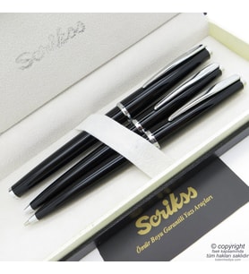 Scrikss 33 3'lü Set Siyah  Dolma Kalem + Tükenmez Kalem + Versatil Kalem Set  Scrikss Kalem  İsme Özel Kalem  Hediyelik Kalem