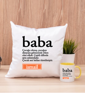 Baba Kelime Anlamı Kare Yastık ve Sarı Kupa Bardak