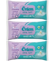 Önlem Islak Havlu Mendil 90 Yaprak Papatya Özü (3 Lü Set) Plastik Kapaklı 270 Yaprak