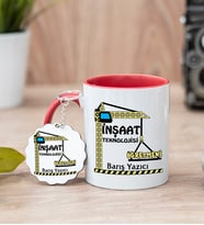 İnşaat Teknolojisi Kırmızı Kupa Bardak Ve Anahtarlık Set