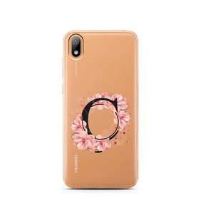 Pembe Çiçekli Harf Tasarım Süper Şeffaf Silikon Telefon Kılıfı Huawei Y5 2019 Ç-