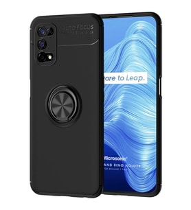 Microsonic Realme 7 Pro Kılıf Kickstand Ring Holder Siyah