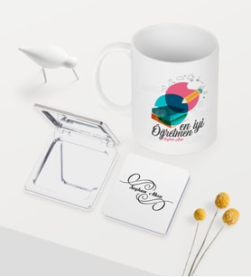 BK Gift Kişiye Özel En İyi Öğretmen Temalı Beyaz Kupa Ayna Seti - 3