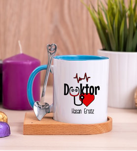 Doktor Ahşap Altlıklı Mavi Kupa Bardak