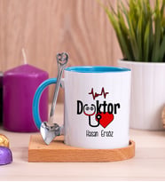 Doktor Ahşap Altlıklı Mavi Kupa Bardak