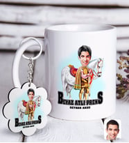 BK Gift Kişiye Özel Beyaz Atlı Prens Karikatürlü Beyaz Kupa ve Anahtarlık Hediye Seti-1 (Model 1)