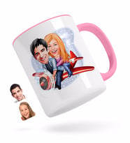 BK Gift Kişiye Özel Sevgililer Karikatürlü Pembe Kupa Bardak-11
