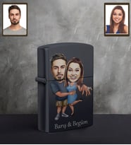 Kişiye Özel Sevgili Karikatürlü UV Baskılı Siyah Benzinli Çakmak Model 3