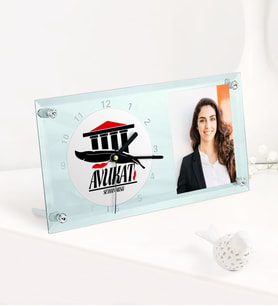 BK Gift Kişiye Özel Avukat Temalı Masaüstü Cam Saat - 3 (Beyaz)