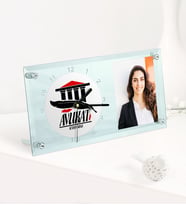 BK Gift Kişiye Özel Avukat Temalı Masaüstü Cam Saat - 3 (Beyaz)