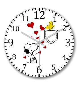 Love Snoopy Duvar Saati Bombeli Gercek Cam