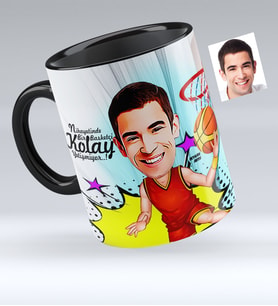 BK Gift Kişiye Özel Bay Basketbolcu Karikatürlü Siyah Kupa Bardak  1
