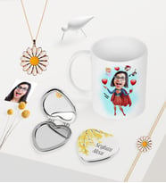 BK Gift Kişiye Özel Süper Anne Karikatürlü Kupa Kalp Ayna Papatya Kolye Bileklik Seti (Model 1)