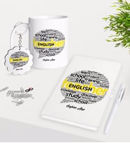 BK Gift Kişiye Özel İngilizce Öğretmeni Kupa Anahtarlık Beyaz Defter Kalem Hediye Seti-13 (Model 1)