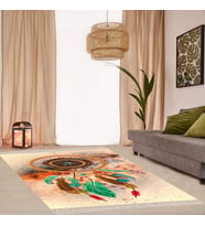 Rüya Kapanı Etnik Desen Dijital Baskı Yıkanabilir Modern Salon Halı ve Yolluk (Bej)