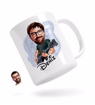 BK Gift Kişiye Özel Erkek Gitarist Karikatürlü Beyaz Kupa Bardak-1