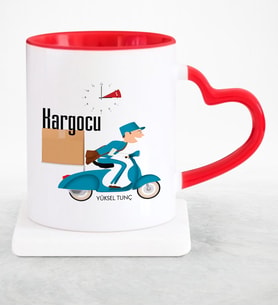 BK Gift Kişiye Özel Mesleki Kargocu Kırmızı Kalpli Kupa Bardak