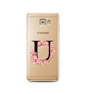Pembe Çiçekli Harf Tasarım Süper Şeffaf Silikon Telefon Kılıfı Samsung C7 Pro  U