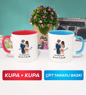 İkili Sevgiliye Hediye Bir Ömür Sevgililer Günü Hediyesi Kupa Bardak Kırmızı Mavi